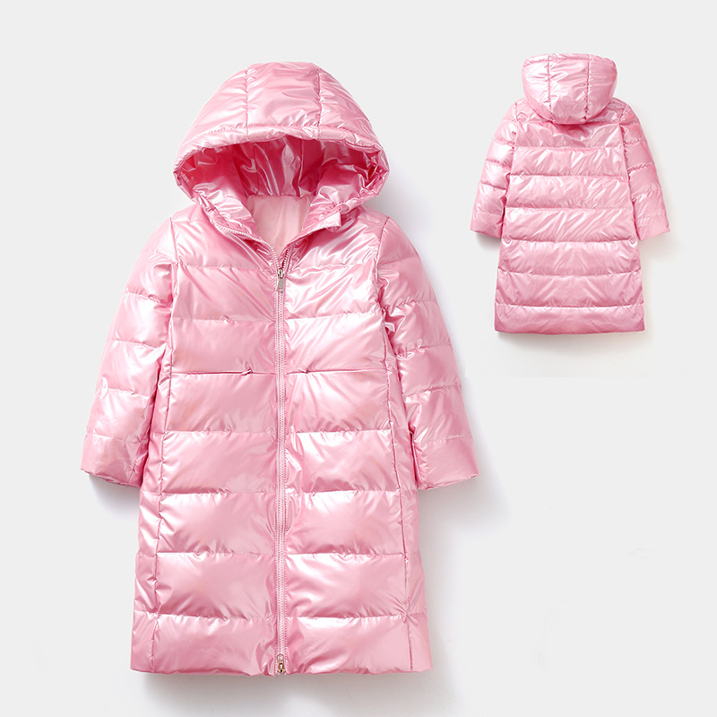2022 Winter Heldere Donsjack Zachte Mode Peuter Jongen Meisjes Down Jas Middellange En Lange Jongens En Meisjes Bovenkleding voor 5-12y: pink  / 10T