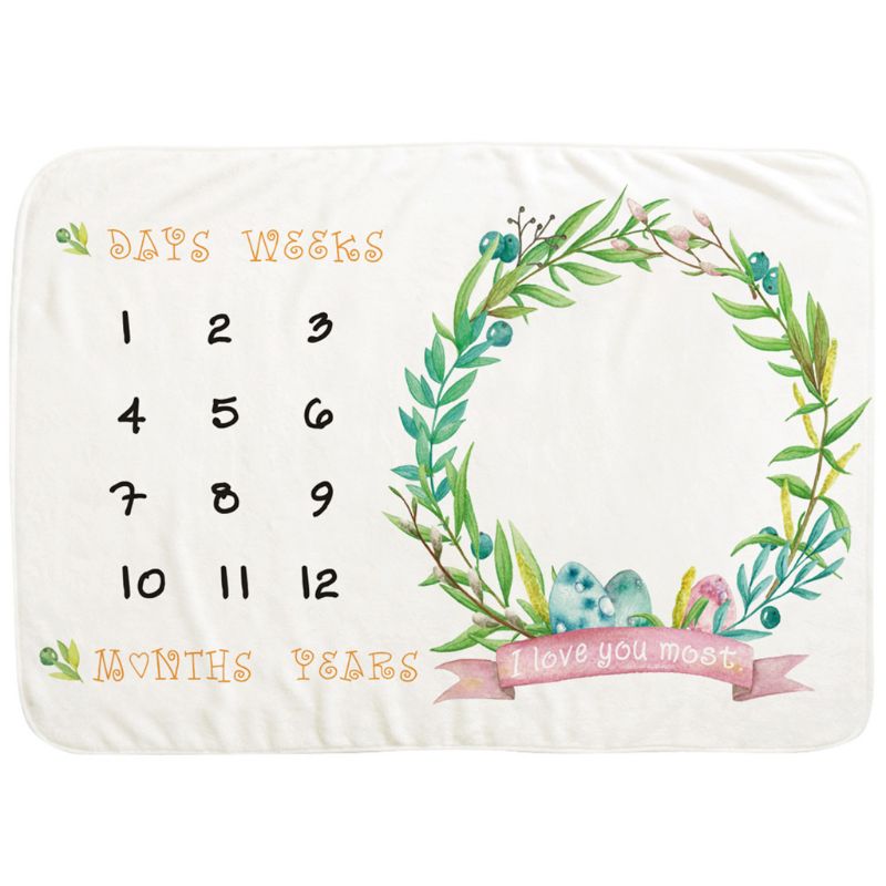 KLV 1PC Infant Baby Photo Flannel Blanket Monthly Record Growth Milestone Photography Prop Wreath Printed Newborn Boys Girls: 5