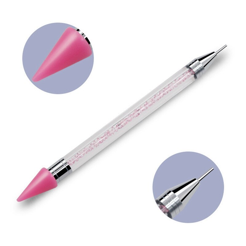 Crayon Metal Head Nail acrílico punteado pluma Rhinestones cristal diamante tachuelas selector lápiz para cera acrílico Mango para cuentas herramienta: Rosa