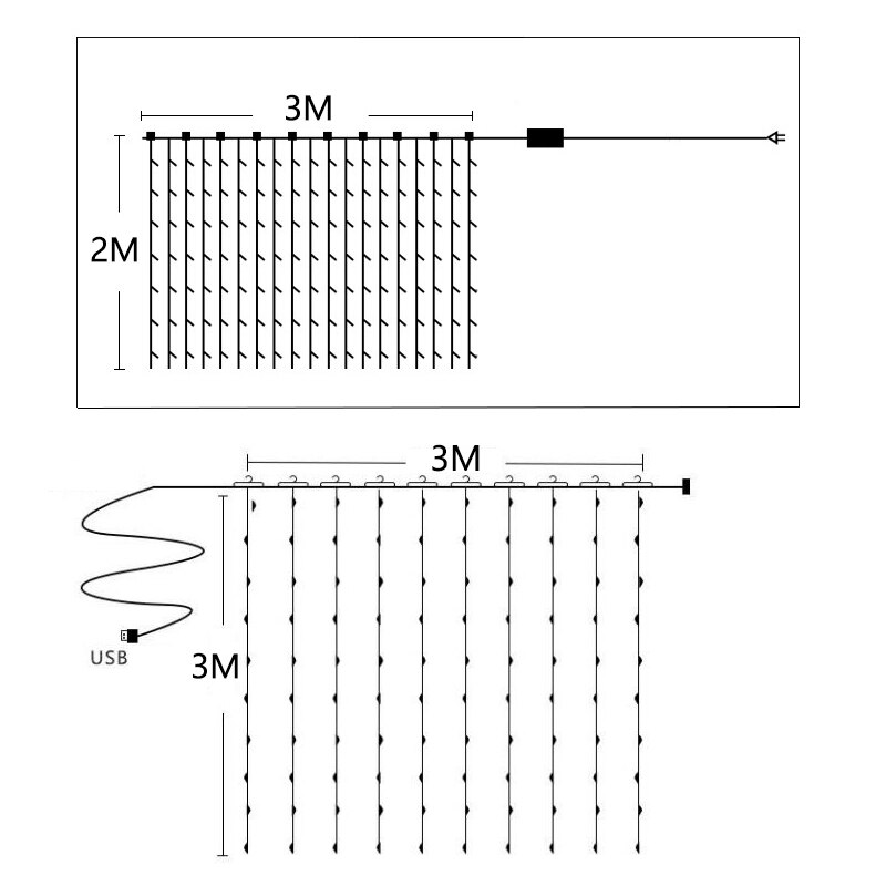 Cadena de luces alimentadas por USB para cortina, luces tipo Hada a prueba de agua, 8 modos de iluminación, luces de Control remoto para Navidad, dormitorio,
