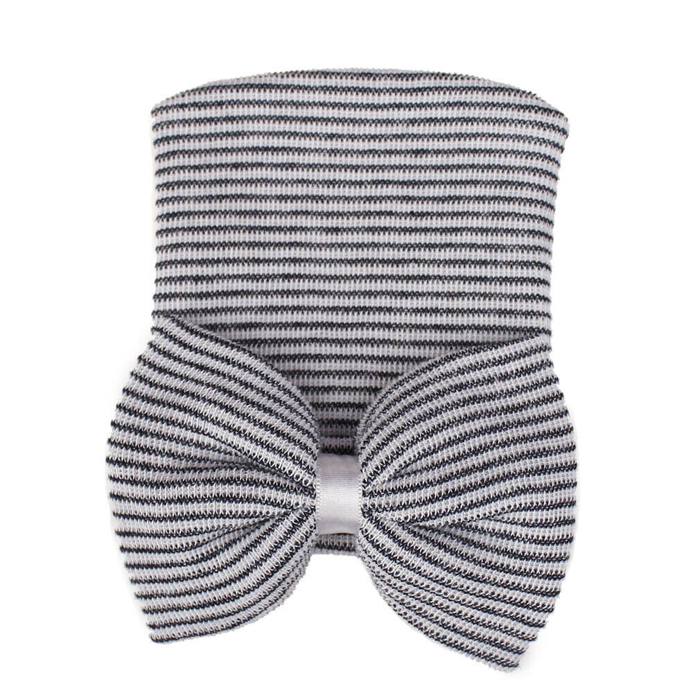 Bonnet à nœud papillon pour bébé unisexe, accessoires pour -né, confortable, à rayures, doux et , pour hôpital,: Black White