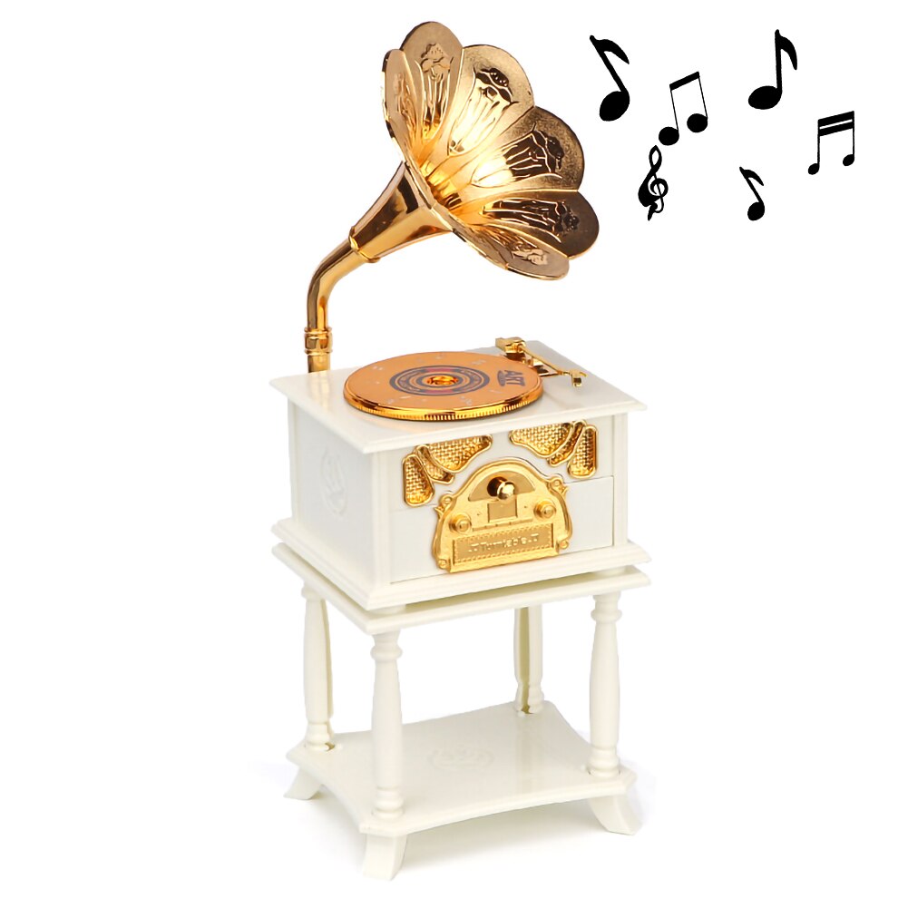 Eight-tone Gramophone Retro Music Box Mini Classic and Nostalgic Style Exquisite: White