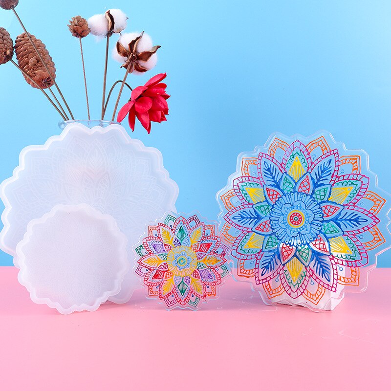 Hexagon Coaster Concrete Tray Silicone Mold Round Square Candlestick Plaster Base Tray Mould Cement Flowerpot Pedestal Molds