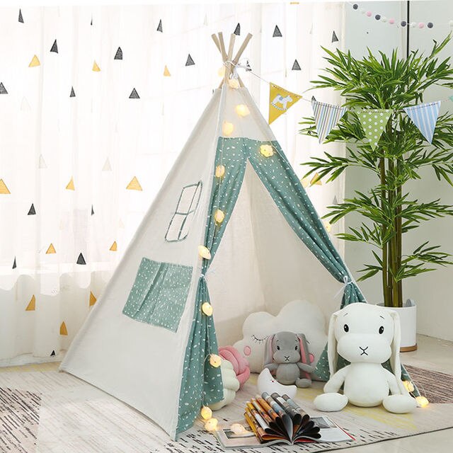 1.3M Portable Children&#39;s Tent Tipi Indian Tents for Kids Large Baby Playhouse Outdoor Camping House Child Teepee Castle Carpet: GR0052-Cartoon2