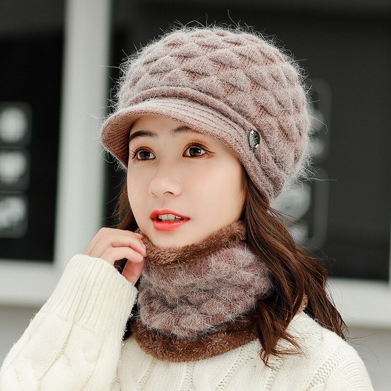 Ensemble bonnet et écharpe en laine pour femmes | Ensemble chapeau et écharpe d'hiver pour femmes, ensemble épais et en laine pour femmes, anneaux et écharpes chapeaux pour filles, bonnet unisexe: khaki / hat