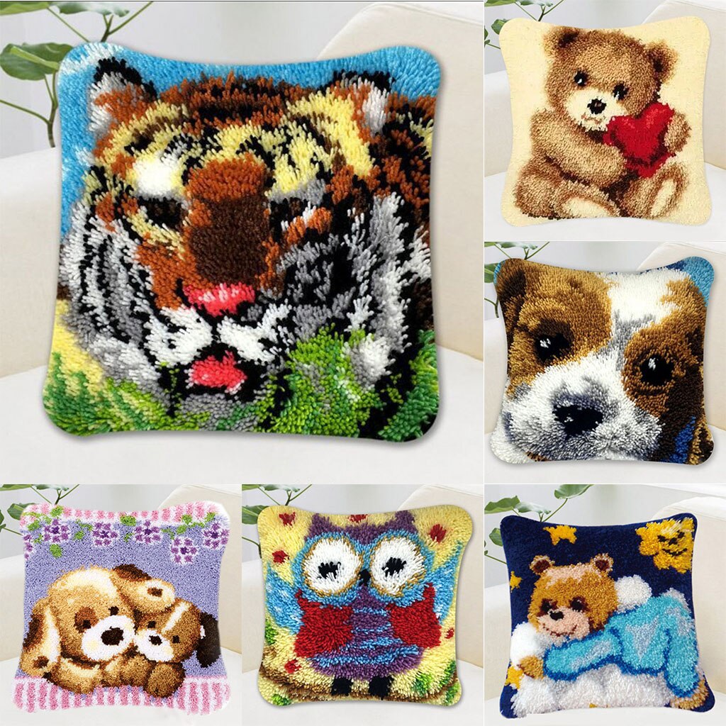 40×40cm Latch Hook Rug Kit Multiple Patterns Embroidery Cross Stitch Needlework Sewing Crafts