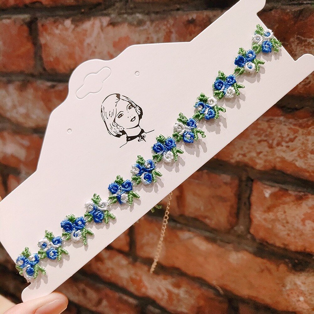 Håndlavet blonde stof choker fløjl kvinder klud halskæde vintage dame kort kæde halsbånd tilbehør sommerfugl daisy smykker
