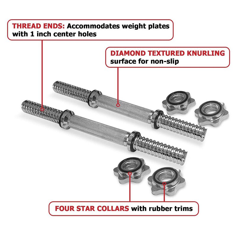 1Pc 14 Inch Standard Threaded Dumbbell Handles Adjustable Dumbbell Bar Handles Fit 1 Inch Standard Weight Plate
