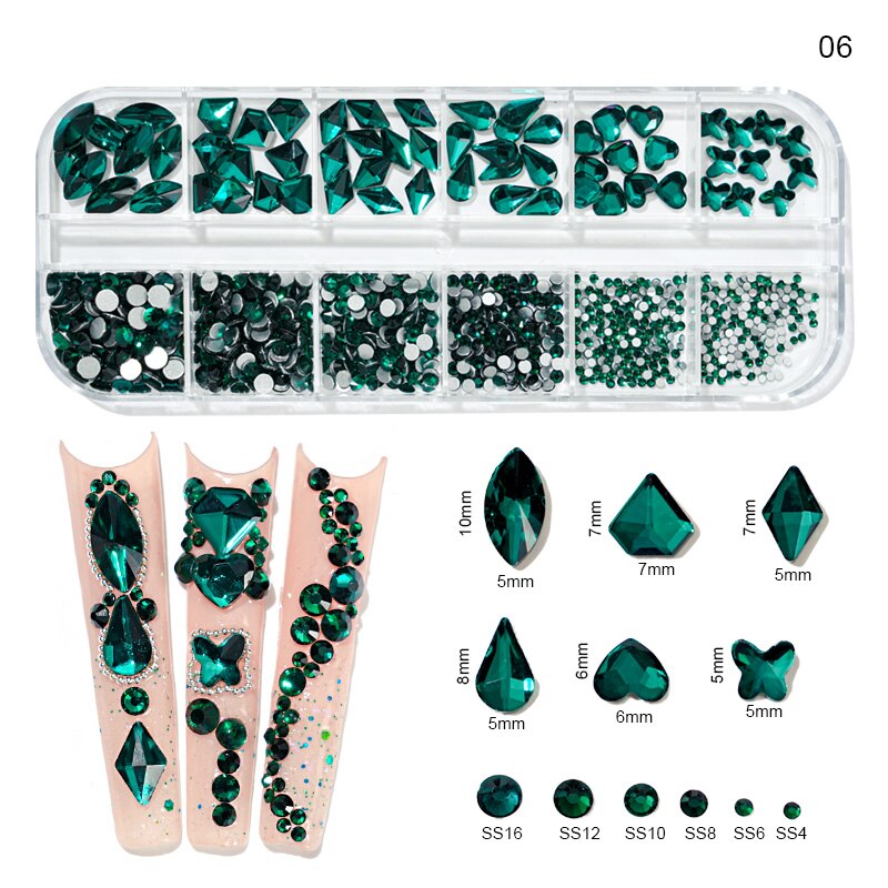 12 gördar blandade storlekar klein blå diamanter nagel strass 3d nail art dekor flatback glänsande kristall 3d glitter ädelstenar strass 1 låda: 6