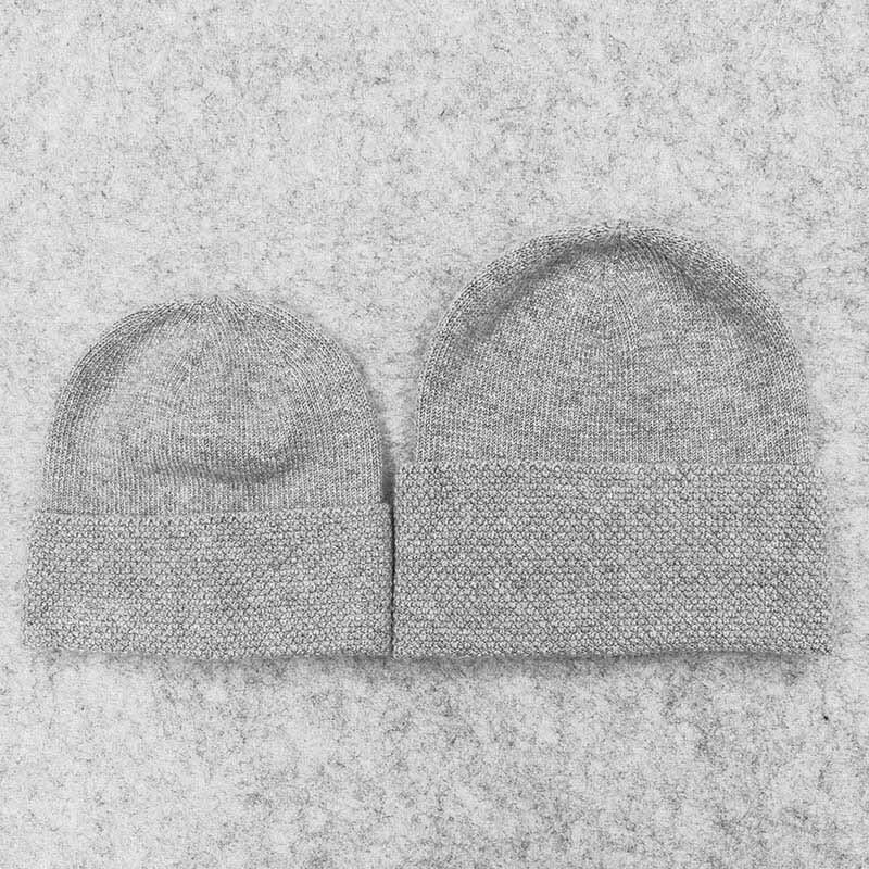 GZHILOVINGL 2 Piece Set Winter Hats For Matching Family Dad Baby Boys Knitted Hat Beanies Cap Wool Warm Skullies Solid Beanie: gray