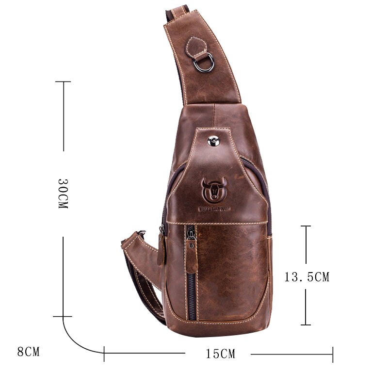 LJL-BULLCAPTAIN sac bandoulière homme sac bandoulière poitrine cuir portefeuille marron etanche antivol voyage a pied