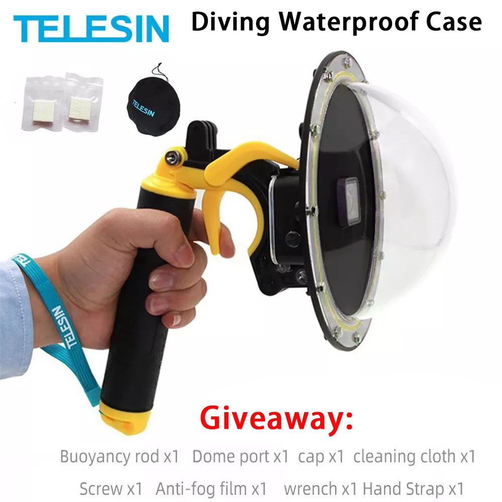 TELESIN-Funda impermeable para Puerto de cúpula de buceo, GoPro Hero carcasa para 10, 9, Black, Hero 8, 7, 6, 5, piezas de cámara de montaje flotante