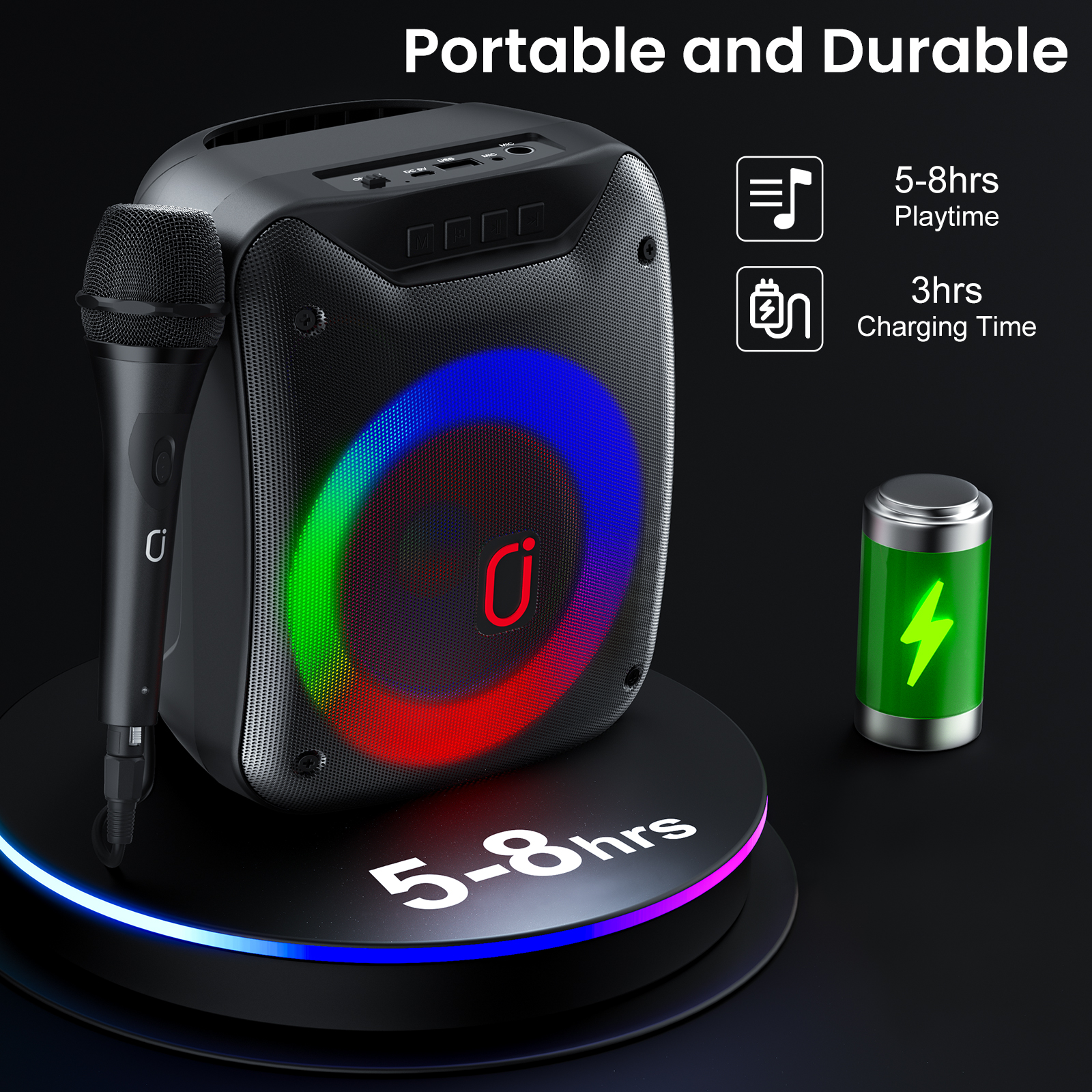 Karaoke Machine with Microphones Portable Karaoke Machine for Adults Kids, Bluetooth Karaoke Speaker with Bass/Treble Adjustment