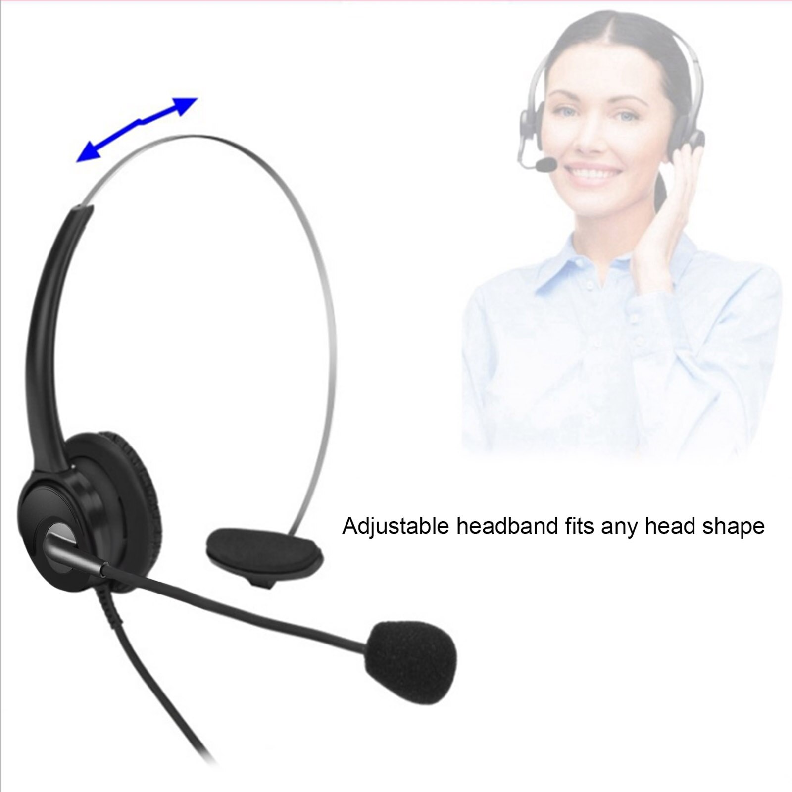 Single Ear Headset USB Headphones Head-mounted Computer Headphone Ear Call Center Headsets with in-Cord Volume Control