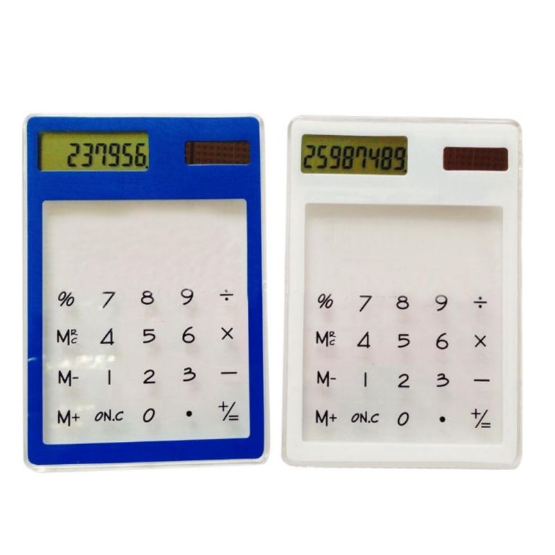 Ultra-Thin Solar Power Calculator Basic Transparent Touch Screen Calculator Mini Handheld Solar Calculator 8-Digit Displayq