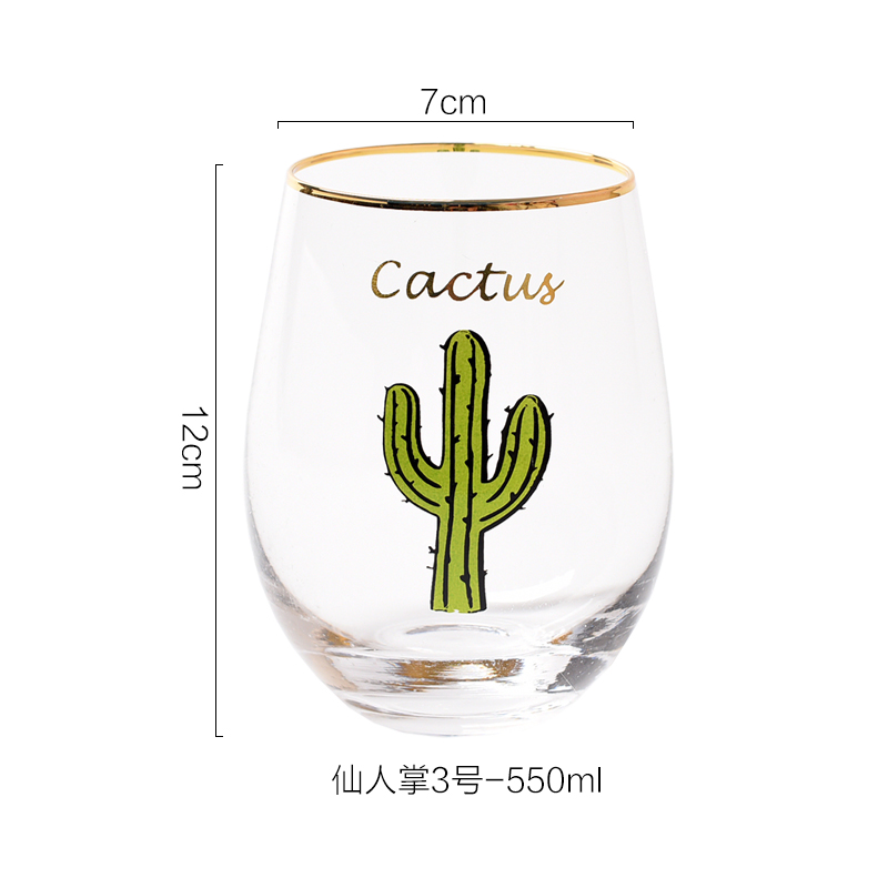 2 stk/parti flamingo kaktus kat trykt glod glas kop krystal vand vin øl drikkeglas: Kaktus 3