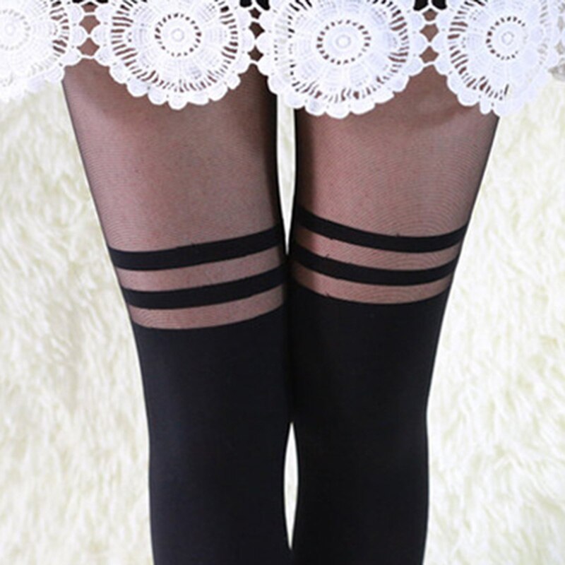 Striped Tights Stocking For Women Spring Over Knee Trasparent Body Stockings Female Black Hosiery Pantyhose