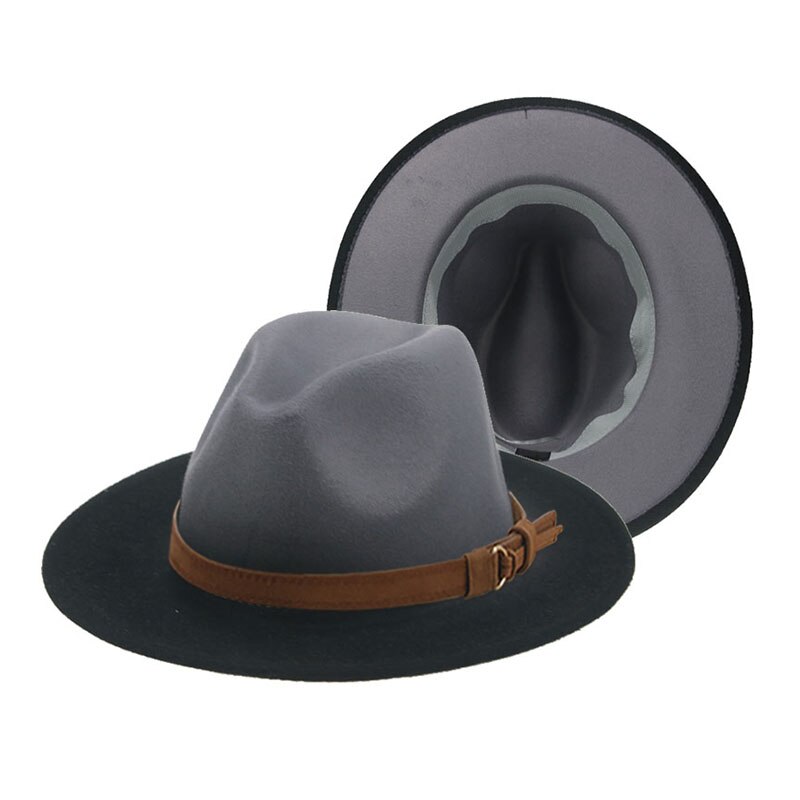 Women's Hat Fedora Gradient Color Red Blue Patchwork Men Hat Casual Belt Hip Hop Panama Winter Hats for Women Sombreros De Mujer: grey