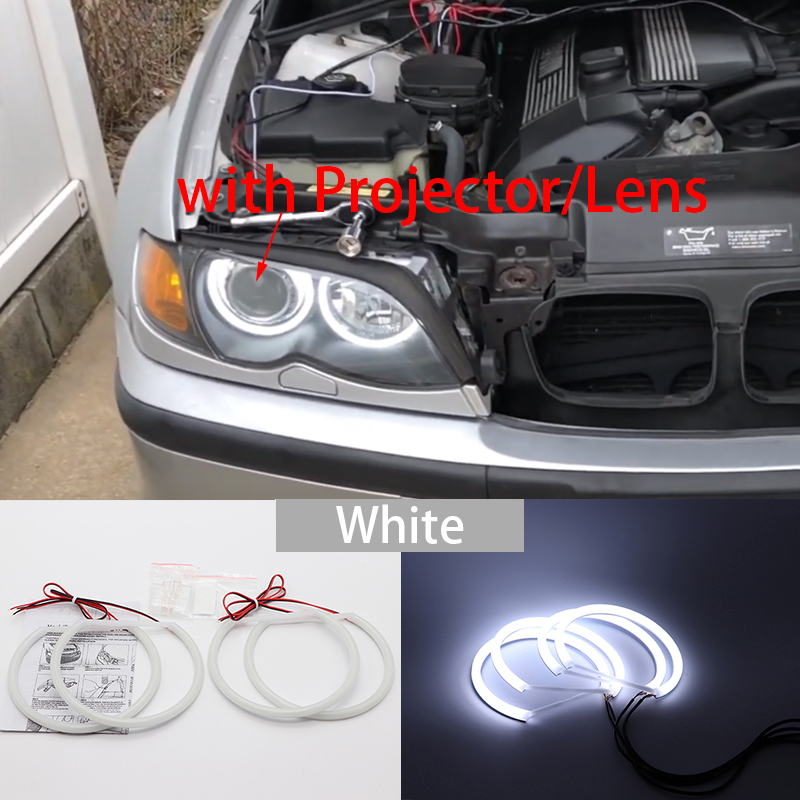 WHITE LED Headlight Halo Angel Demon Eyes Kit angel eyes light for BMW 3 series E46 sedan touring wagon coupe compact 1998-2005: 3. With Lens W