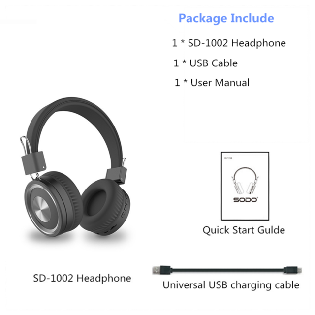 SODO 1002 Drahtlose Kopfhörer Bluetooth-kompatibel 5,0 Stereo Headset Verdrahtete Drahtlose Kopfhörer Faltbare mit Mic Unterstützung TF/FM: Darkgray