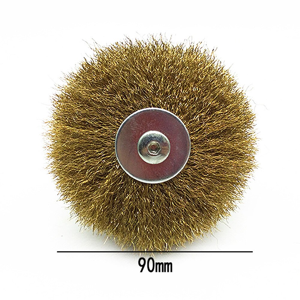 90mm Copper Plated Wire Wheel Brush 6.0mm Shank For Mini Drill Rotary Tools Suitable For Wood Carving, Nuclear Carving, Jewelry