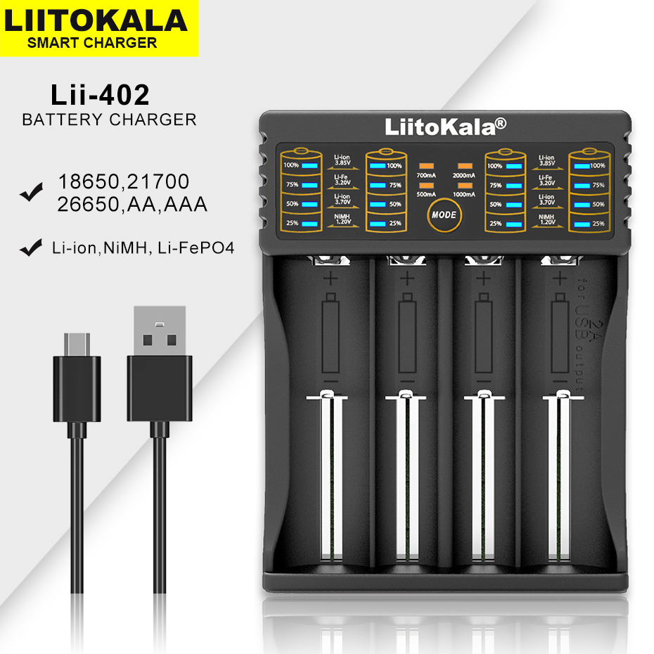 LiitoKala Lii-M4S 402 M4 18650 LCD Multifunctional Battery Charger For 3.7V 26650 21700 14500 Fast charging Smart Charger: green