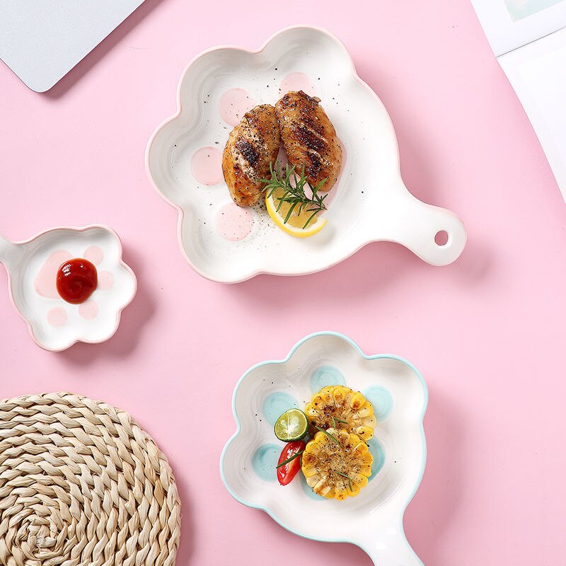 Cat's Claw Plate Handle Cute Hand-Painted Ceramic Baking Dessert Plate Creativity Salad Dish Home Kitchen Restaurant Tableware