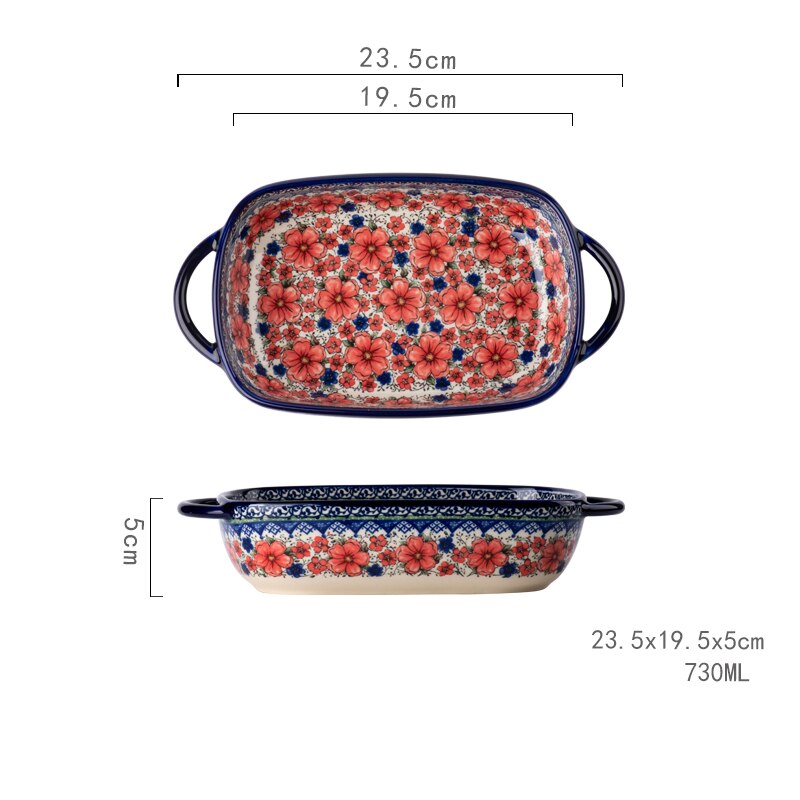 Vajilla Bohemia con de flores para el hogar, platos binaurales de cerámica con mango Retro para ensalada, Bol para el microondas, bandeja para hornear: rectangle baking pan