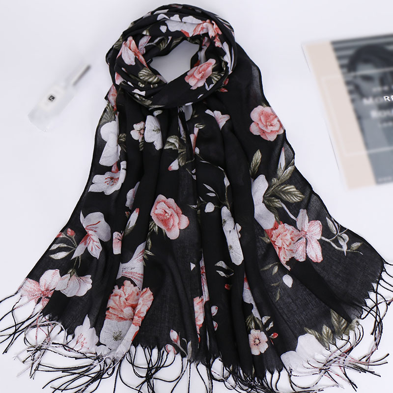 Quaste Lange Drucken Frau Schal Dünne Sommer Schals und wickelt Blumen Schals Für Damen Bandana Echarpe Foulard Femme: 7