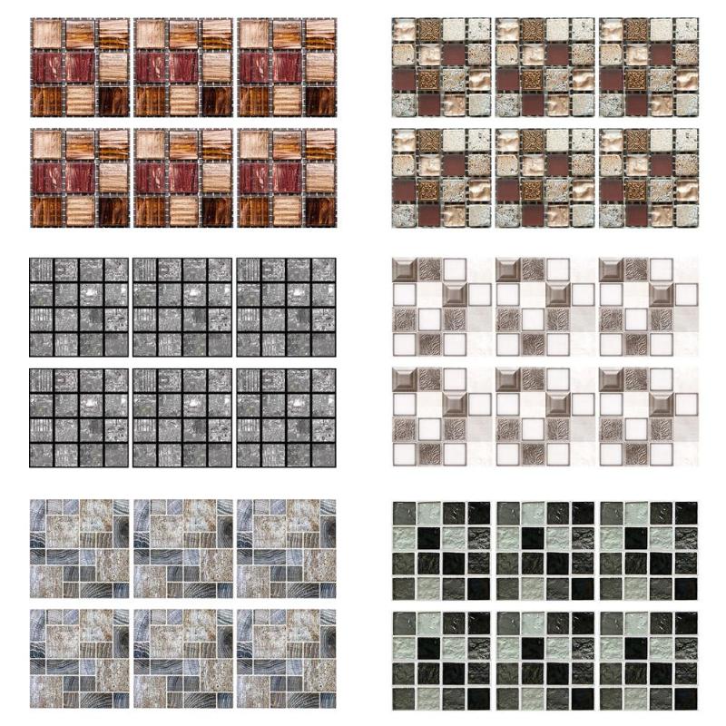 6pcs Tiles Stickers Self Moisture-proof Surface Covered with Film Adhesive Mosaic Kitchen Bathroom Waterproof Wallpaper