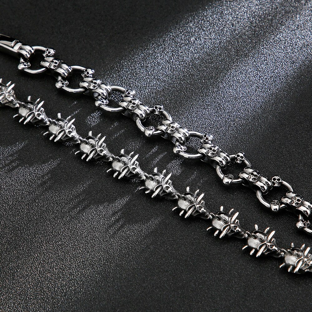 Gotische Schedel Armbanden Voor Mannen Rvs Punk Rock 3D Skelet Ketting Heren Armbanden Voor Mannen Biker Sieraden