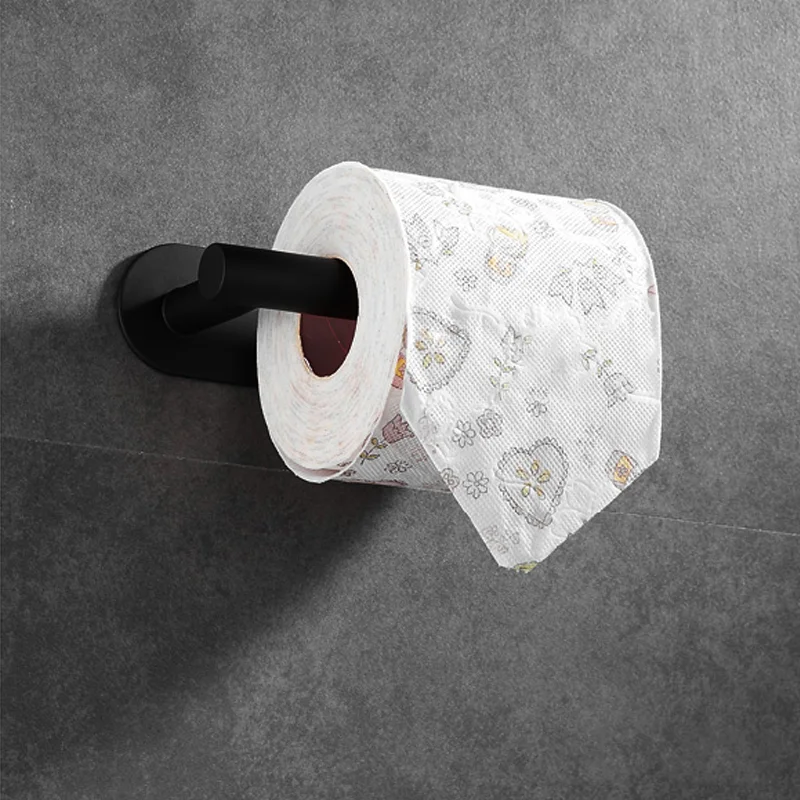 Wall Mount Toilet Towel Paper Holder Adhesive Black Silver Kitchen Roll Paper Stand Hanging Napkin Rack Bathroom Accessories WC