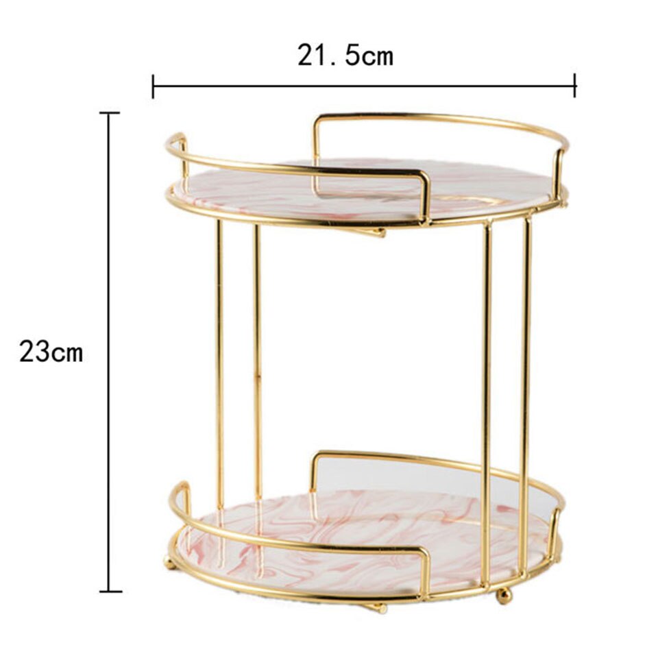Msjo – présentoir à gâteaux en marbre, Double couche, style nordique, plateau à fruits, pâtisserie, doré, Table à Dessert, mariage, fête d&#39;anniversaire, décoration: pink