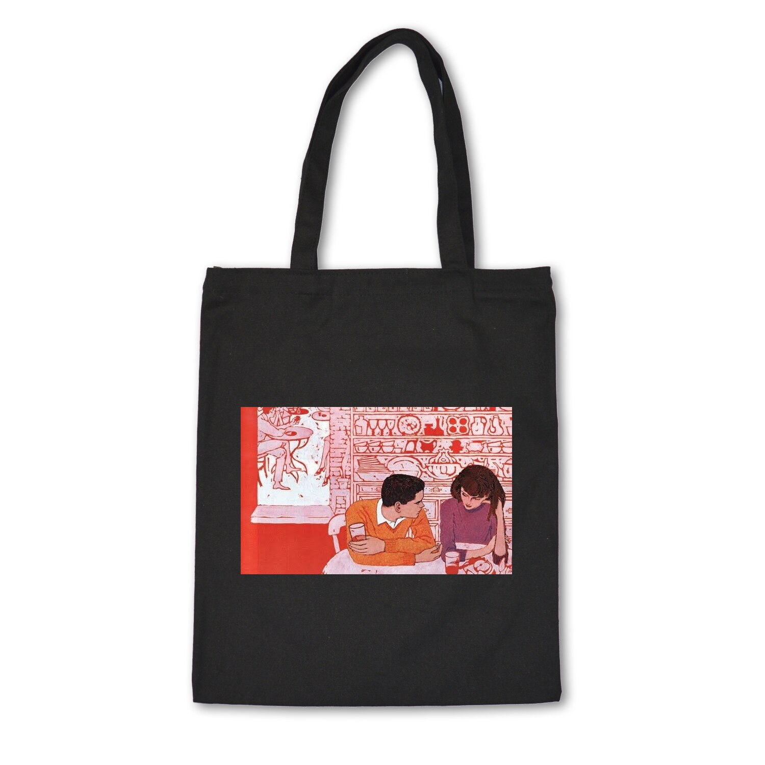 Eenvoudige Print Patroon Boodschappentas Zonder Voering Vrouwen Casual Katoenen Canvas Winkelen Schoudertassen Tassen Eco Herbruikbare: R324BLACK