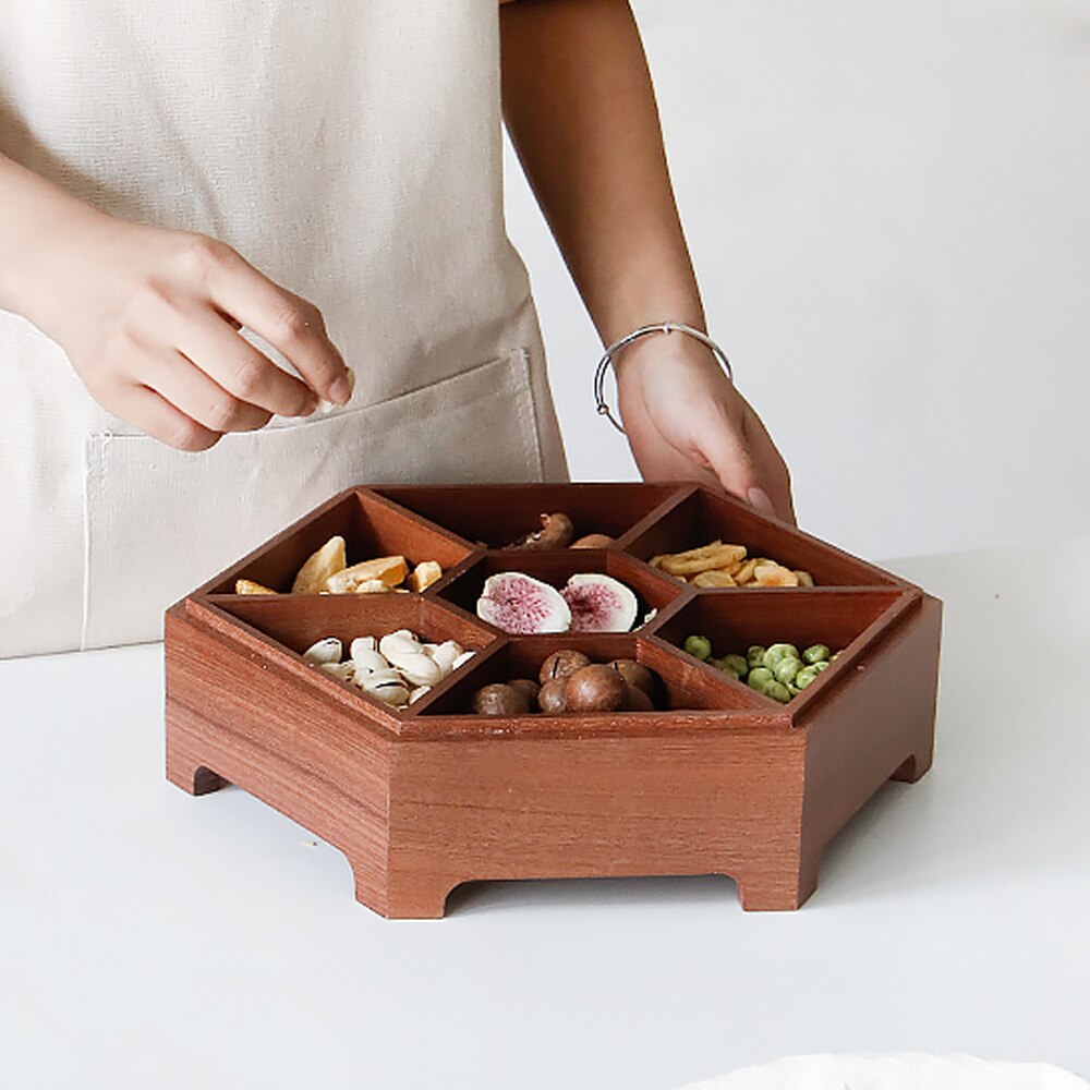 European solid wood candy box with compartment nuts snack box household wooden fruit plate melon seeds box ZM916