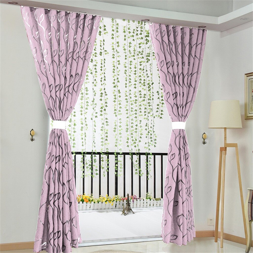 1 PCS Vines Leaves Tulle Door Window Curtain Drape Panel Sheer Scarf Valances