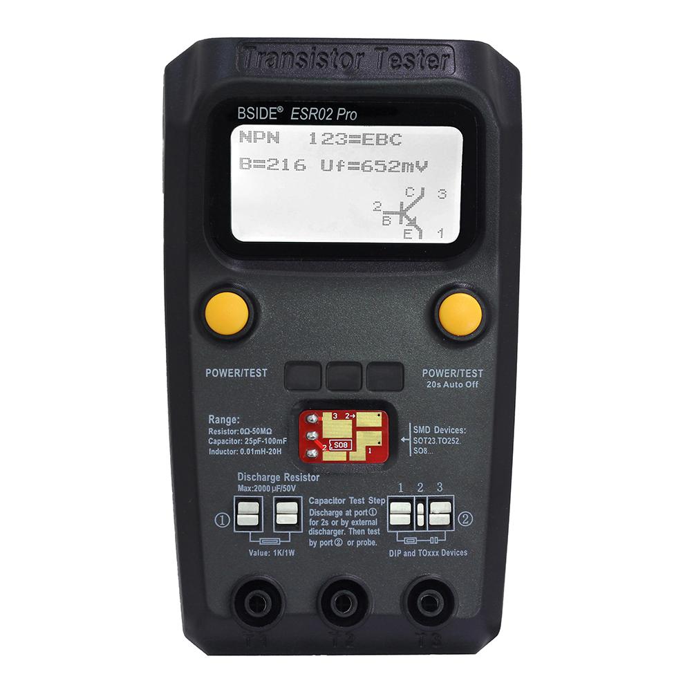BSIDE ESR02 PRO - Tester Per Transistor SMD E Componenti Mega328 - Identificazione Automatica NPN/PNP Diodi Resistori Condensatori ESR Con Pinzette