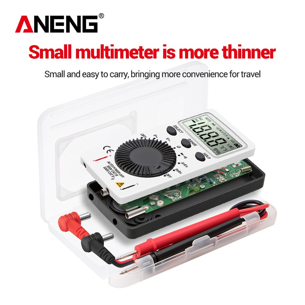 Aneng AN101 Mini Multimeter 1999 Counts Dc/Ac Spanning Stroom Automatische Meter Pocket Voltmeter Amperemeter Tester Met Meetsnoeren