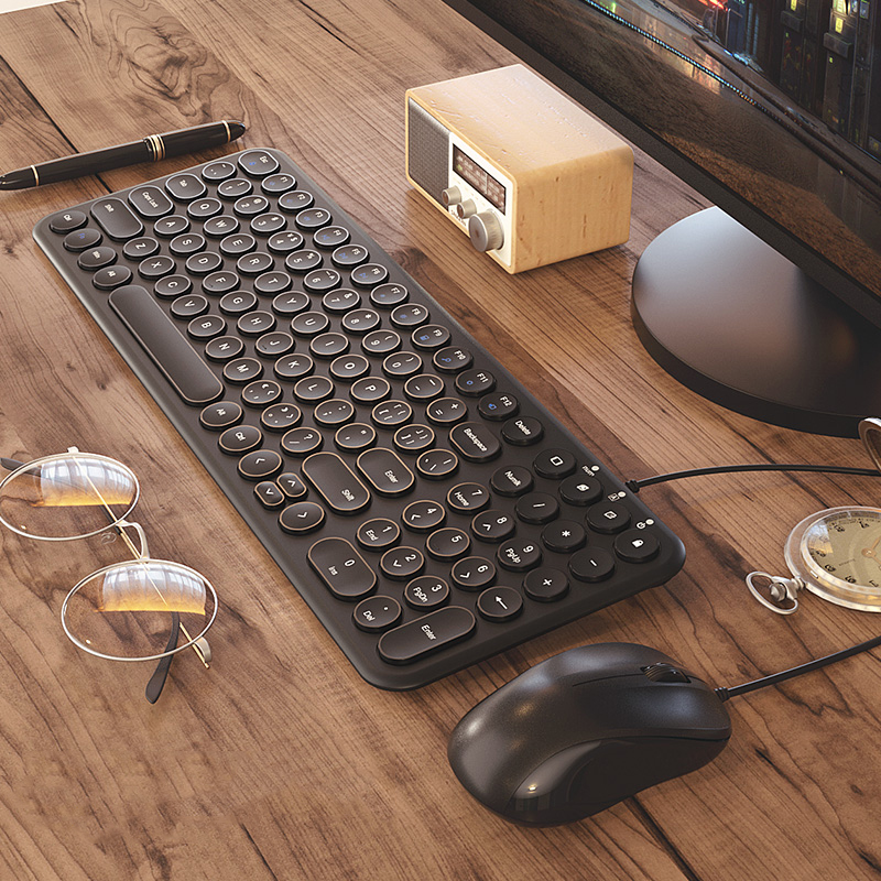 Wired Gaming Keyboard Mouse Set For Macbook Xiaomi Laptop Silent USB Computer Magic Keyboard Mouse Combo PC Gamer Laptop Keypad: Black with Mouse