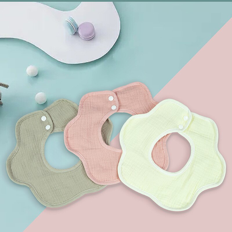 4PCS Six-layer Cotton Gauze Baby Feeding Bibs 360 Degree Rotating Crepe Petal Bib Kids Saliva Towel Scarf