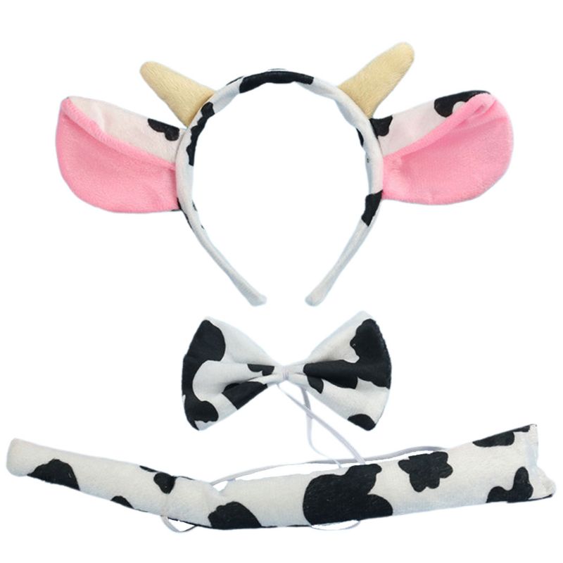 3 Stks/set Koe Dier Hoofddeksels Set Kids Meisjes Jongens Hoofdbanden Vlinderdas Halloween Kinderen Dag Jurk Up Decoratie Hoofdband