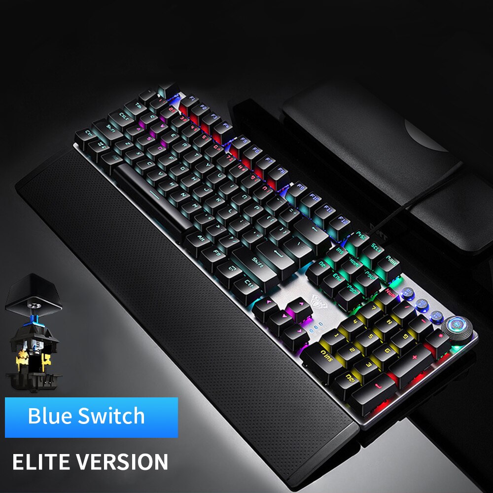 Gaming Keyboard Mechanical Keyboard Blue Switch Wired Keyboard RGB Backlight Gaming Mechanical Keyboard For Computer Gamer: Black normal keycap