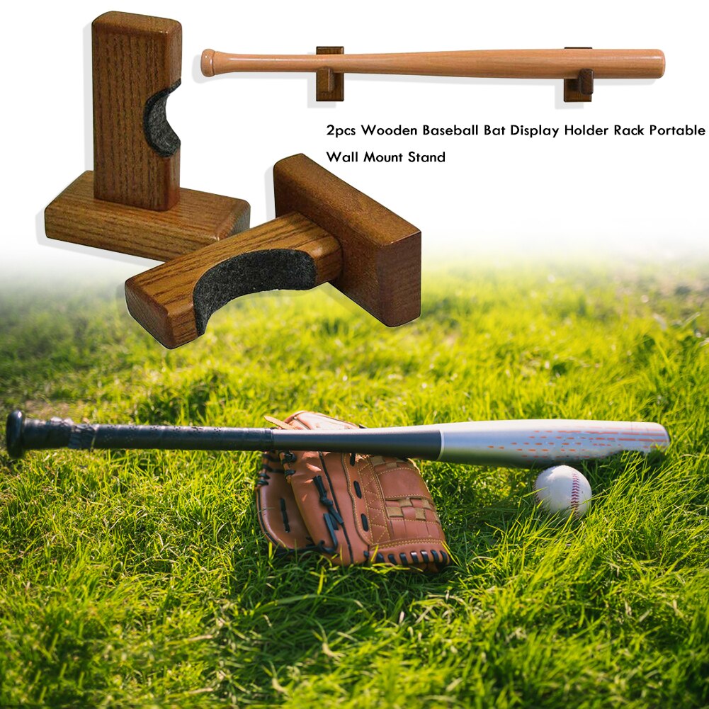 2 st Trä Baseballträdhållare Väggfäste - Solid Ställ för Hockey & Softball