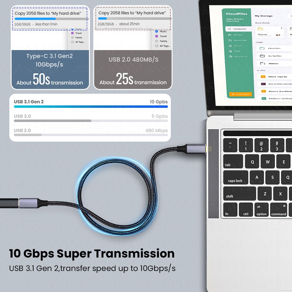 5A USB C Male to Female 10Gbps Gen2 USB 3.1 Extension Data Quick Charging Cable Extender Cord For Macbook Laptop Samsung