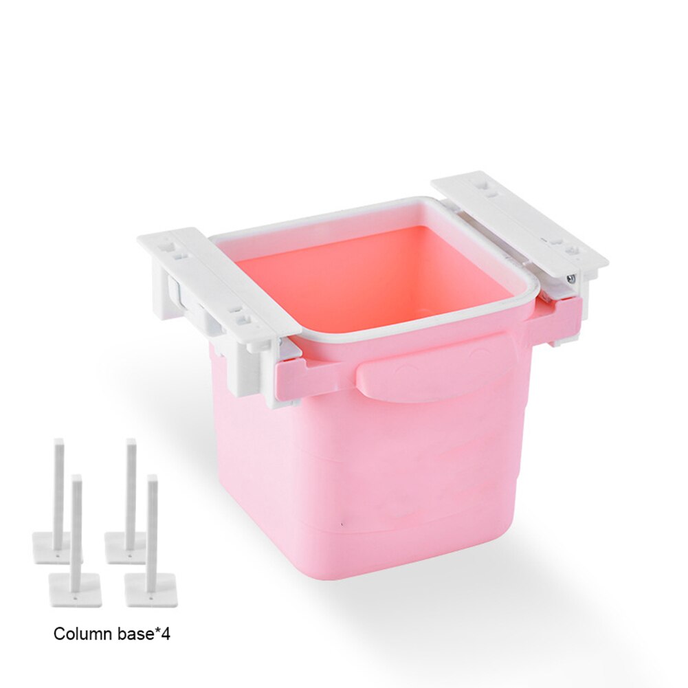 1Pc Durable Plastic Hidden Retractable Office Desk Home Adhesive Dustbin Trash Can Garbage Waste Bin Easy to Install: Pink Rised Lowered