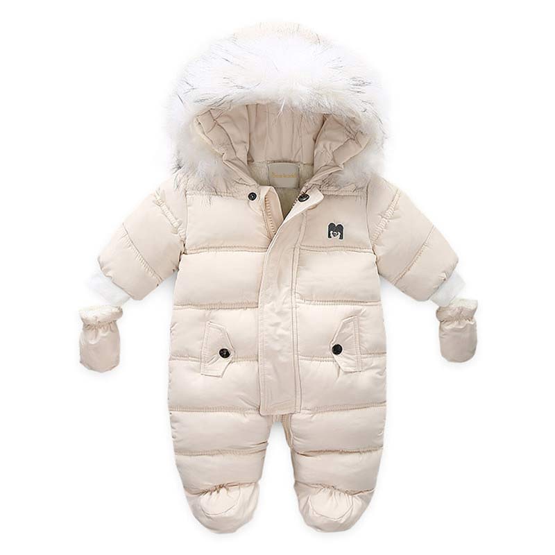 Bear leader babymeisjeskleding met pluche voering, babyromper, winter, dikke overall voor peuters, babyjongenspakje met bont en capuchon, baby-onesie: Ah1150 witte / 12m