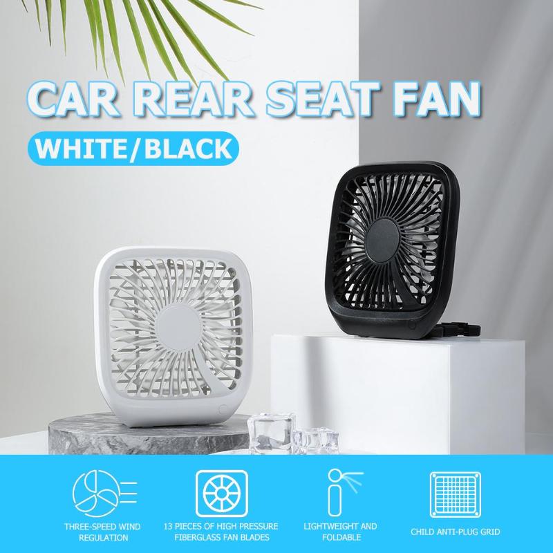 Zwart Mini Usb Fan Opvouwbare 3-Speed Auto Hoofdsteun Achterbank Koelventilator Stille Vouwen Ventilator Voor Auto