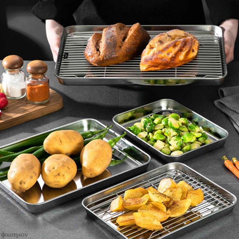 Stainless Steel Baking Tray With Removable Cooling Rack Set Non-stick Chips Basket Baking Dish Grill Mesh Kitchen Tool BBQ Tray