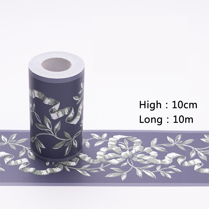 10cm*10m Waist Line Wall Sticker Kitchen Waistline Bathroom Toilet Waterproof Self Adhesive Wallpaper Border Floral Wall Paper: Navy