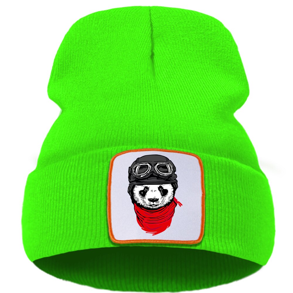 Dejlige dyre hue hue udendørs harajuku panda print strikket kasket unisex åndbar kasket kasketter varm bomuld afslappet skullies hat: Grøn 6